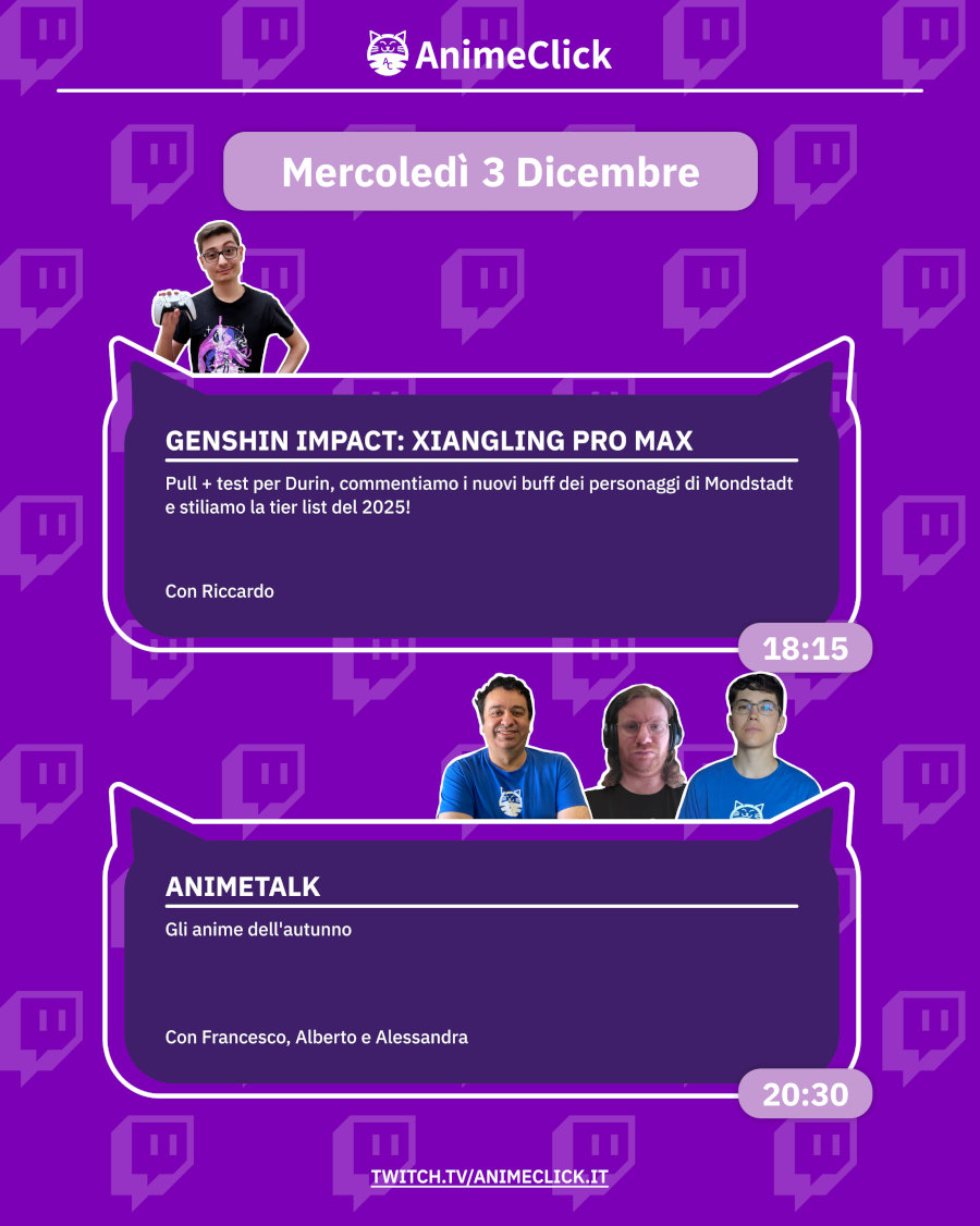 AnimeClick su Twitch: programma dall'1 al 7 dicembre